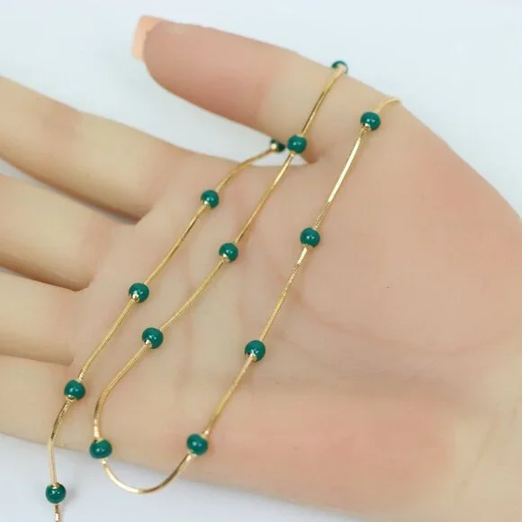 "Rose Gold Necklace with Green Beads, XPNL0132 - Picture 9 of 12